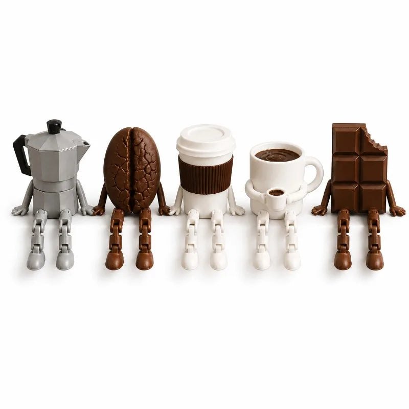3D Printed Coffee Corner Decor, Articulated Moka Pot Coffee Bean Cup Mug Chocolate Figures, Coffee Station Shelf Decor, Gift