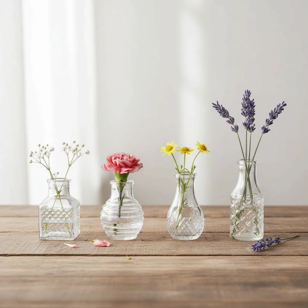 10PCS Retro Mini Glass Vase Set – Elegant European Style Decorative