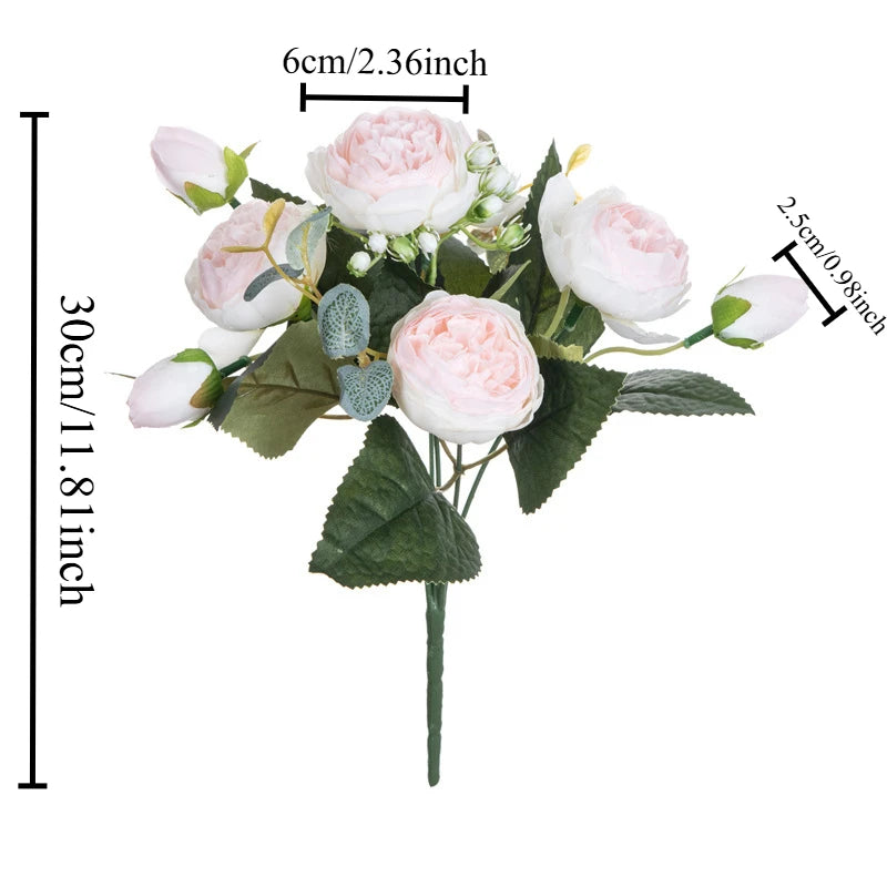 Premium Silk White Peony Artificial Flowers for Home Vase Decor