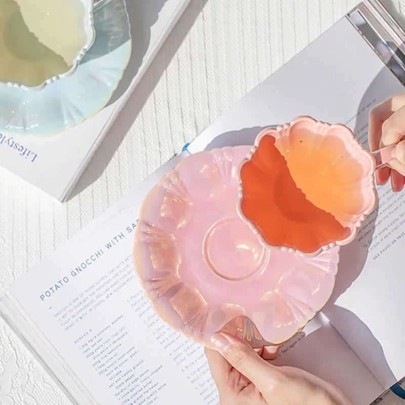 Creative Petal Ceramic Coffee Cup and Saucer Set