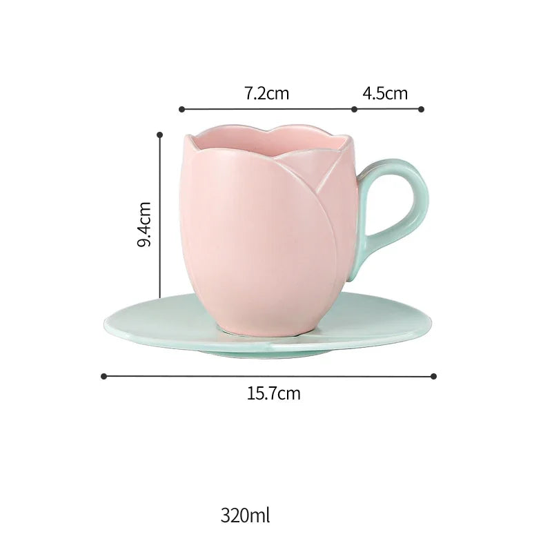 European-Style Tulip Ceramic Milk Tea & Cappuccino Cup Kit