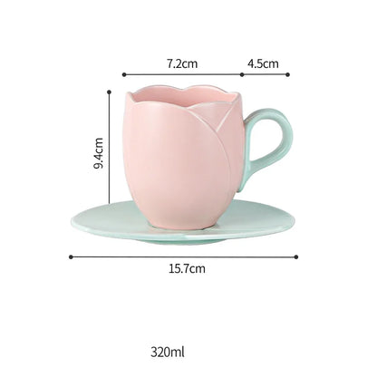 European-Style Tulip Ceramic Milk Tea & Cappuccino Cup Kit