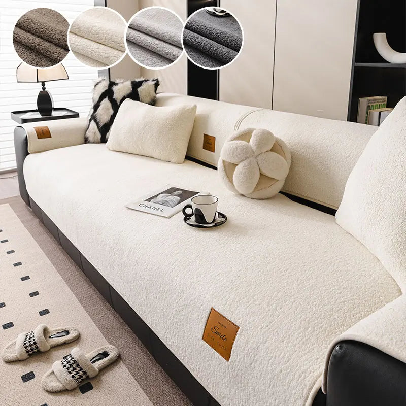 1PC-Autumn and Winter Pure Color Simple Lamb Fleece Sofa Mat Universal Multi functional Sofa Mat