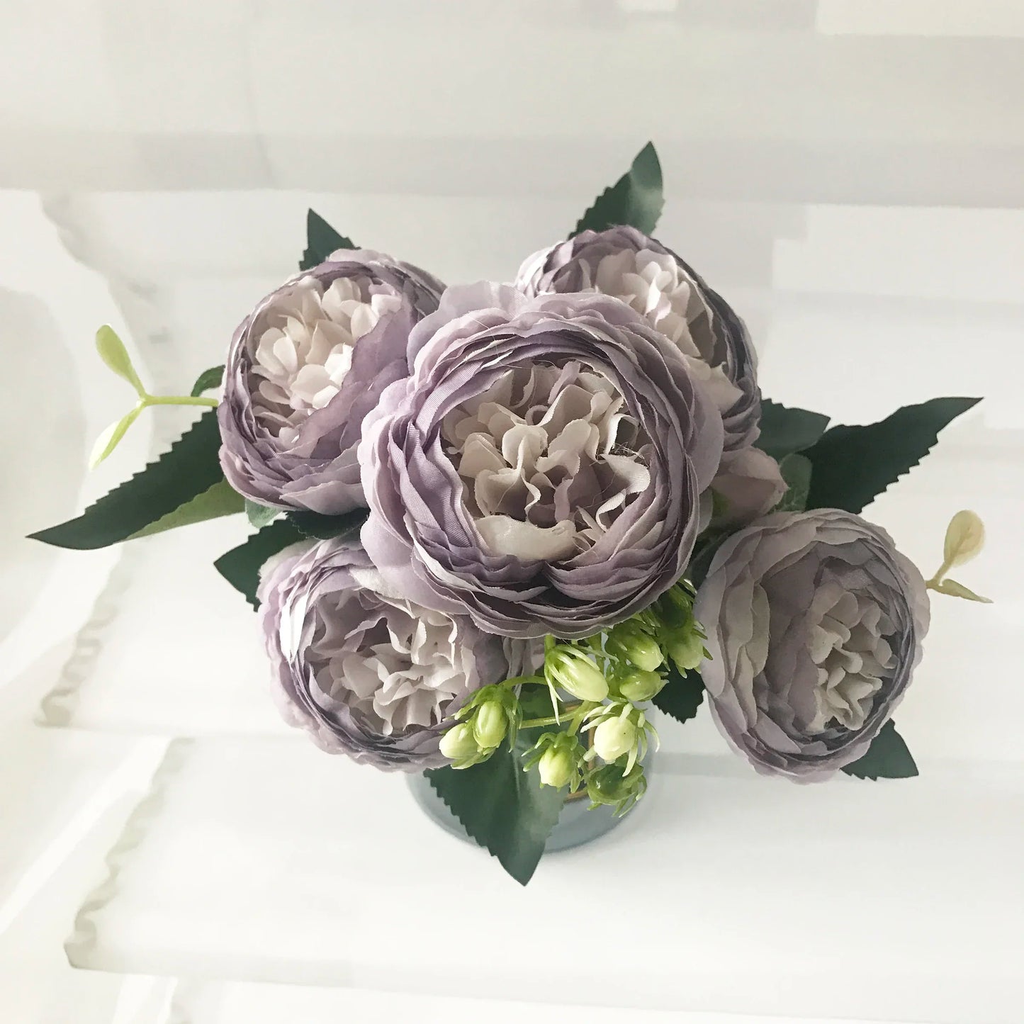 30cm Premium Rose Pink Silk Peony Bouquet (5 Big Heads & 4 Buds)