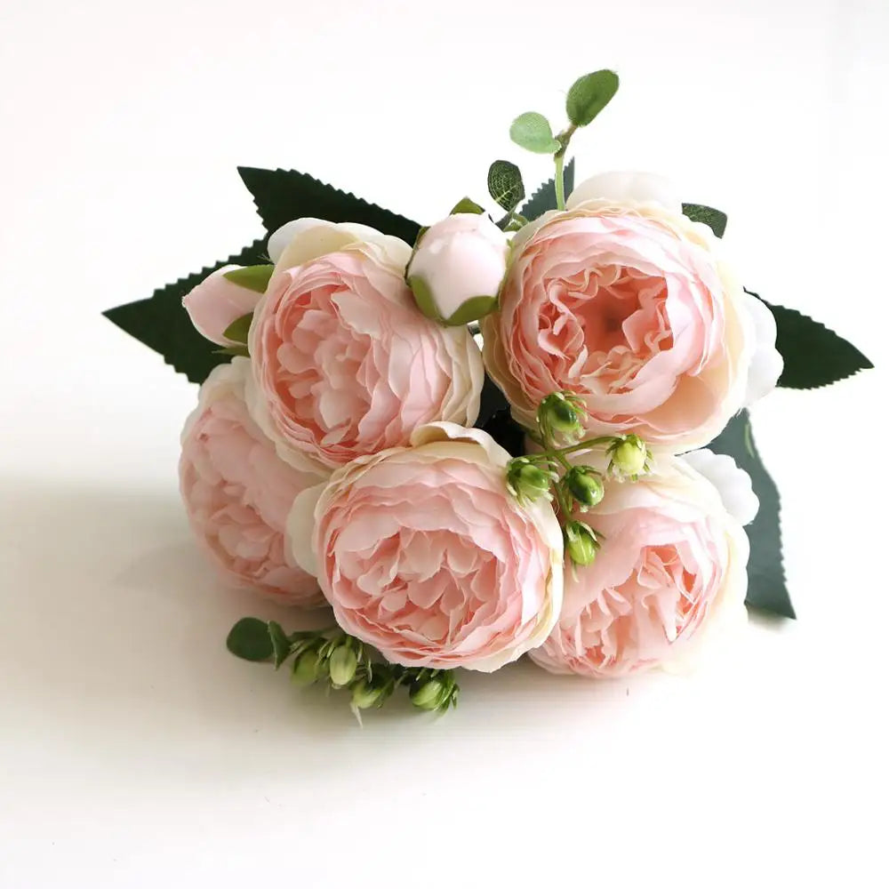 1 Bundle Premium Silk Peony & Rose Bouquet for Wedding Decor