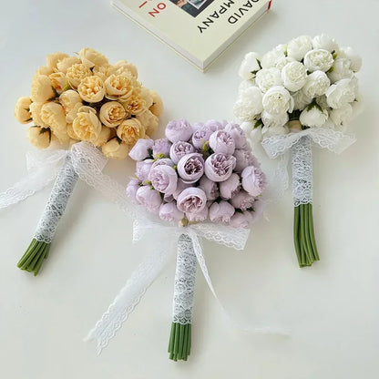 27-Heads Premium Rose Pink Silk Peony & Rose Bouquet