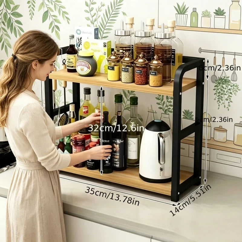 1pc 2-Tier Metal Countertop Shelf - Space Saving Organizer for Coffee, Mugs &amp; Condiments, Rustproof Kitchen Rack