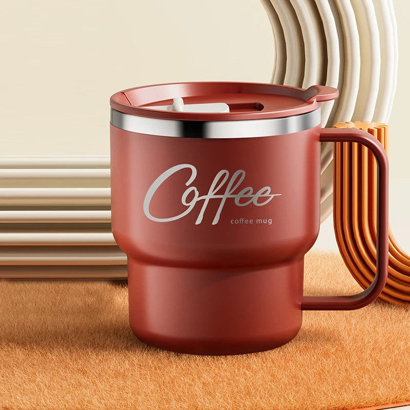 1pc 304 Stainless Steel Double Wall Insulated Coffee Cup With Handle Portable Students Leak-proof Water Cup Milk Coffee Mug