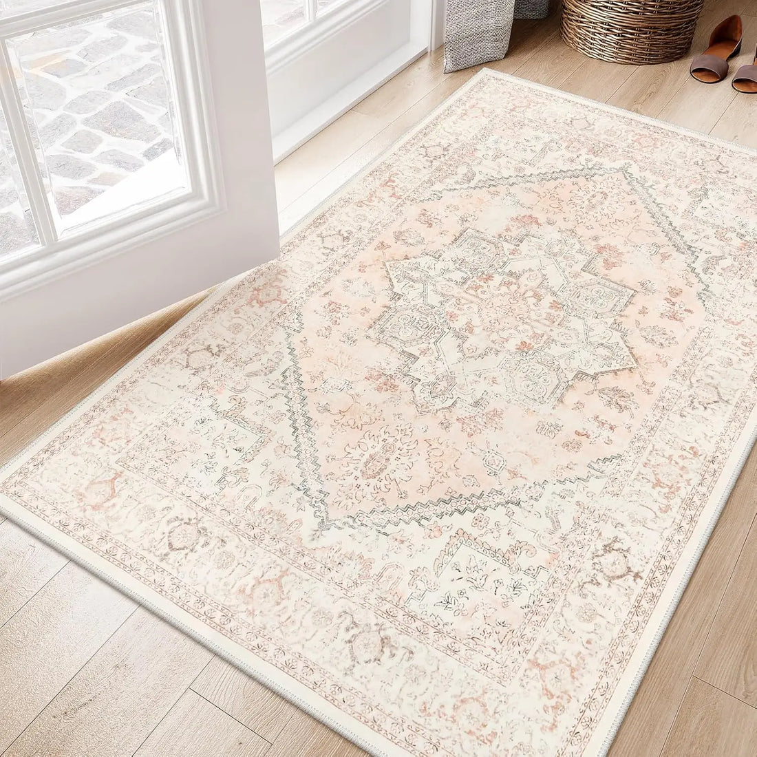 Rectangular Retro Elegant Door Mat Carpet Decoration Entrance Door with Pink and White Anti Slip Mat Carpet Home Decoration Rug