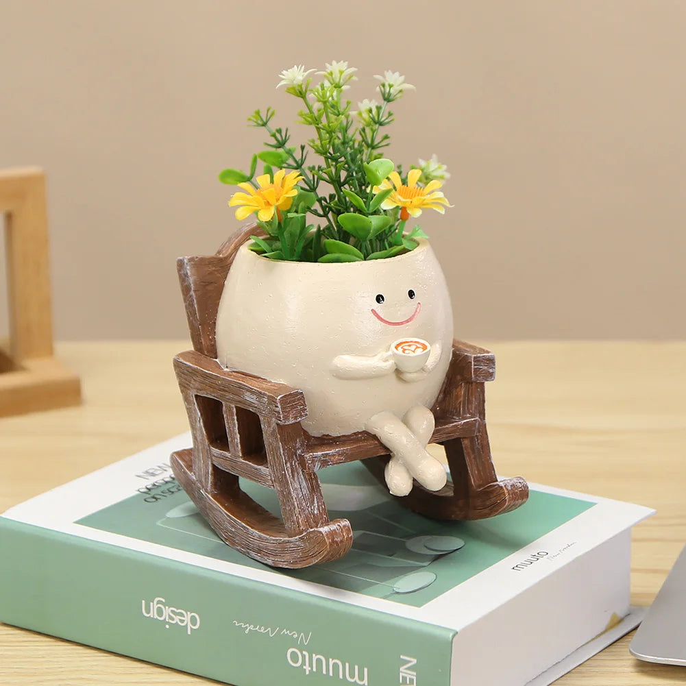 Cute Rocking Chair Face Flower Pot