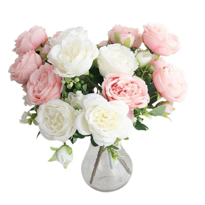 Premium Silk White Peony Artificial Flowers for Home Vase Decor