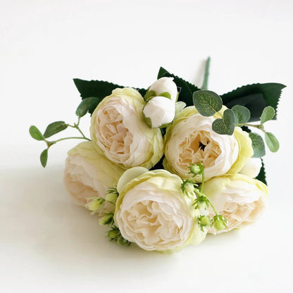 Premium Silk White Peony Artificial Flowers for Home Vase Decor