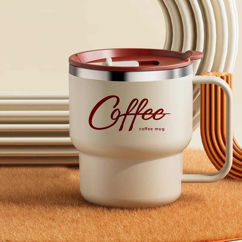 1pc 304 Stainless Steel Double Wall Insulated Coffee Cup With Handle Portable Students Leak-proof Water Cup Milk Coffee Mug