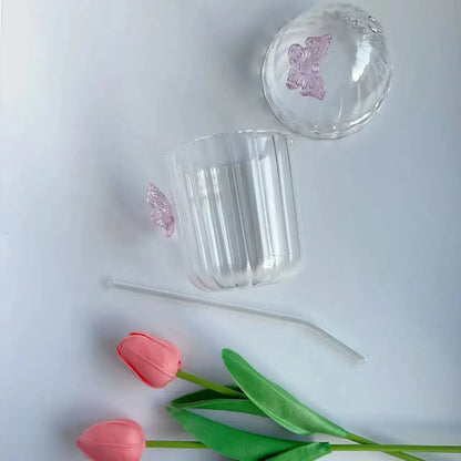 400ml Butterfly Glass Cup with Lid & Straw 🦋☕