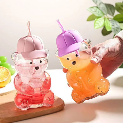 Bear Glass Cup with Lid & Straw 🐻🥤