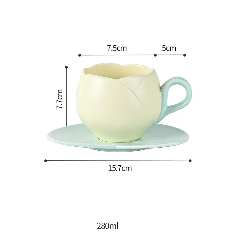 European-Style Tulip Ceramic Milk Tea & Cappuccino Cup Kit