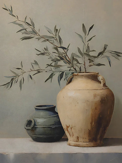 Retro Olive Tree & Lemon Canvas Wall Art