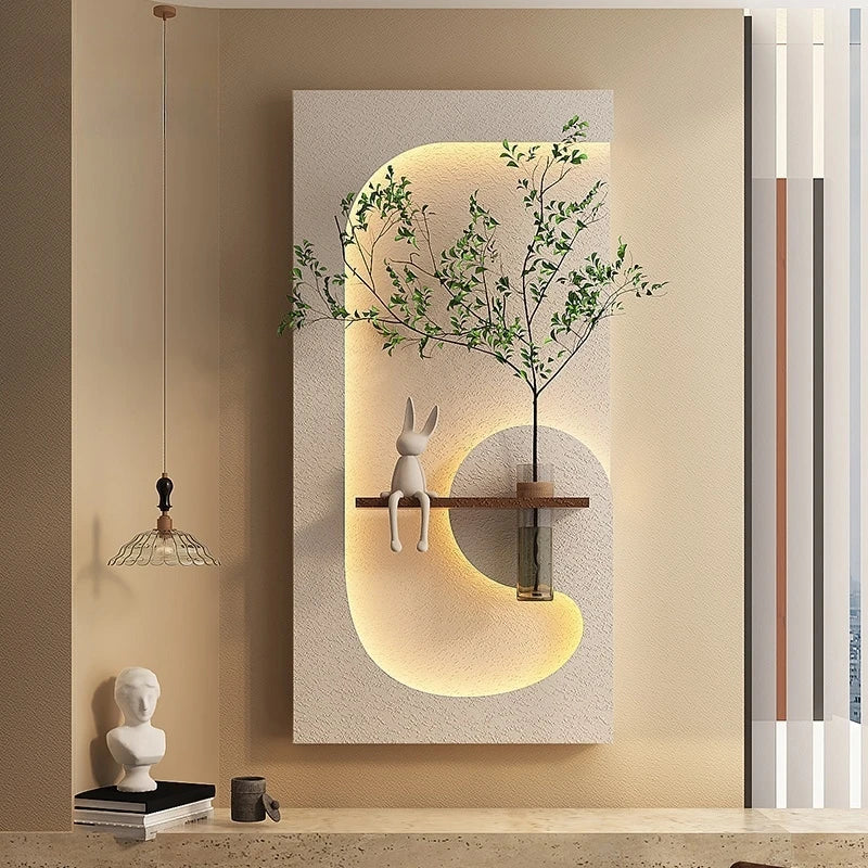 Modern LED Wall Lamp with Green Plant Décor – Creative Living Room & Hallway Light
