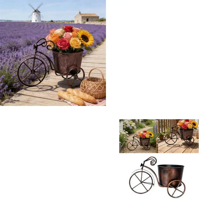 Retros Iron Bicycles Flowers Pot Garden Planter with Rustproof Wheel for Garden