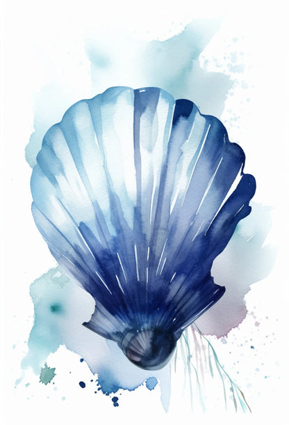 Watercolor Blue Coastal Sea Creatures Canvas Wall Art Posters