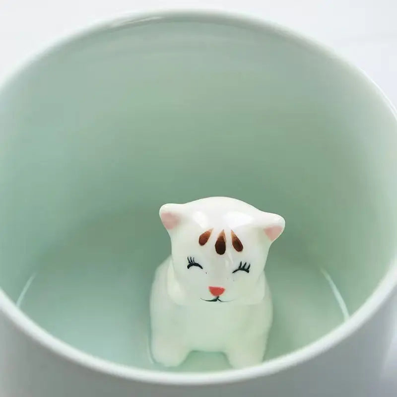 كوب قهوة سيراميك ثلاثي الأبعاد بتصميم قطة مع حيوان بالداخل، تمثال كلب، كوب قهوة، أكواب شاي وحليب، حيوان كرتوني مضحك، هدية عيد ميلاد فريدة من نوعها