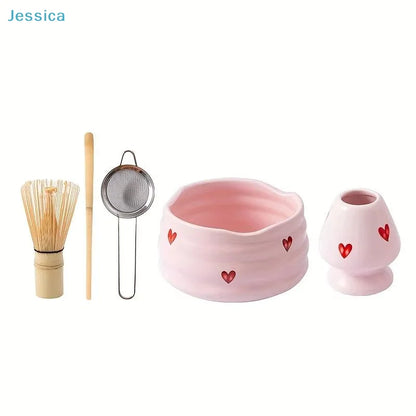 Pink Heart Matcha Whisk Set