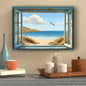 Ocean View Through Rustic Window Unframed Canvas Poster