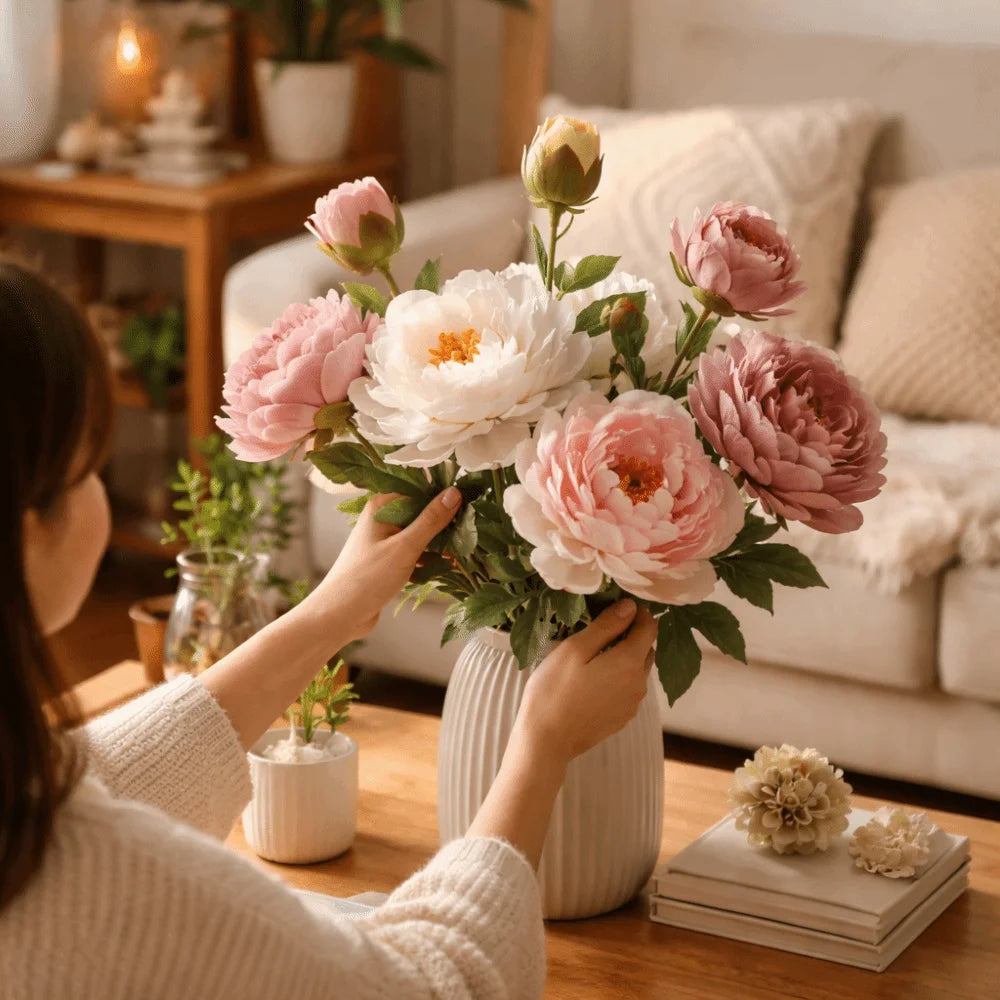 68cm Real-Touch Silk Peony Stem with 2 Blooming Heads
