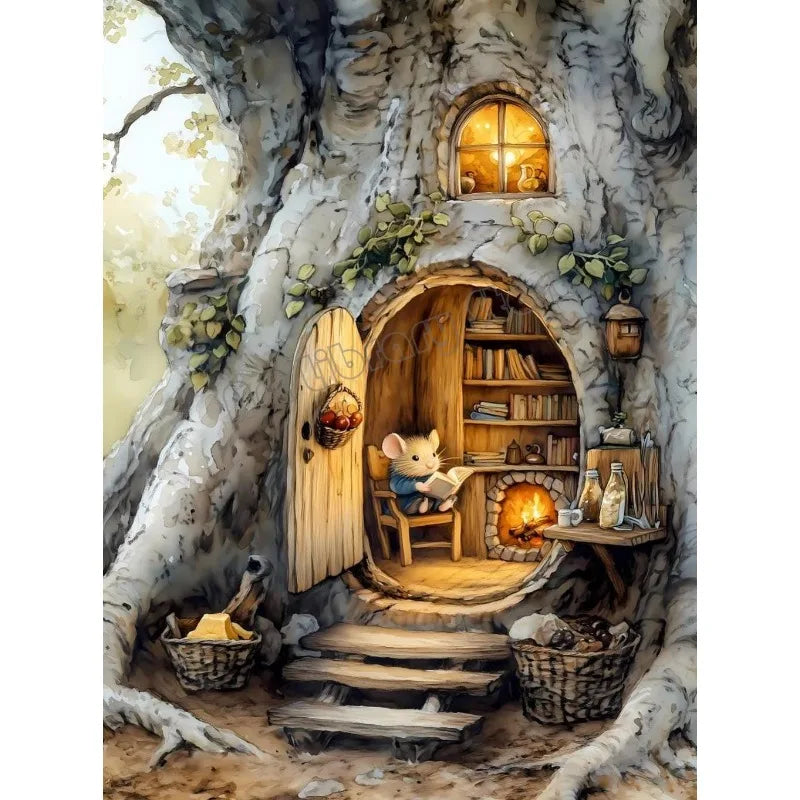 Retro Reading Mouse Canvas Wall Art 🐭📖🌿