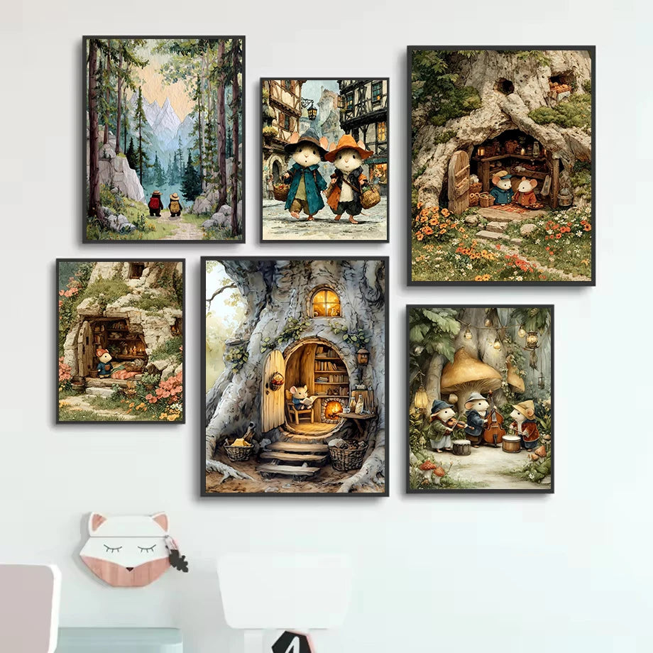 Retro Reading Mouse Canvas Wall Art 🐭📖🌿
