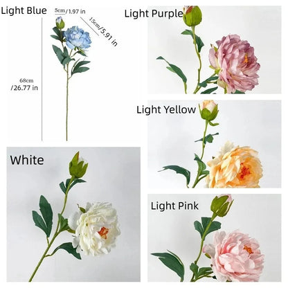 68cm Real-Touch Silk Peony Stem with 2 Blooming Heads