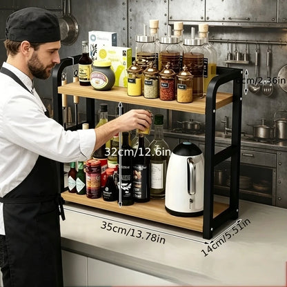 1pc 2-Tier Metal Countertop Shelf - Space Saving Organizer for Coffee, Mugs &amp; Condiments, Rustproof Kitchen Rack