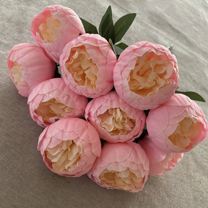 10-Heads Premium Silk Peony Bridal Bouquet with Big Buds