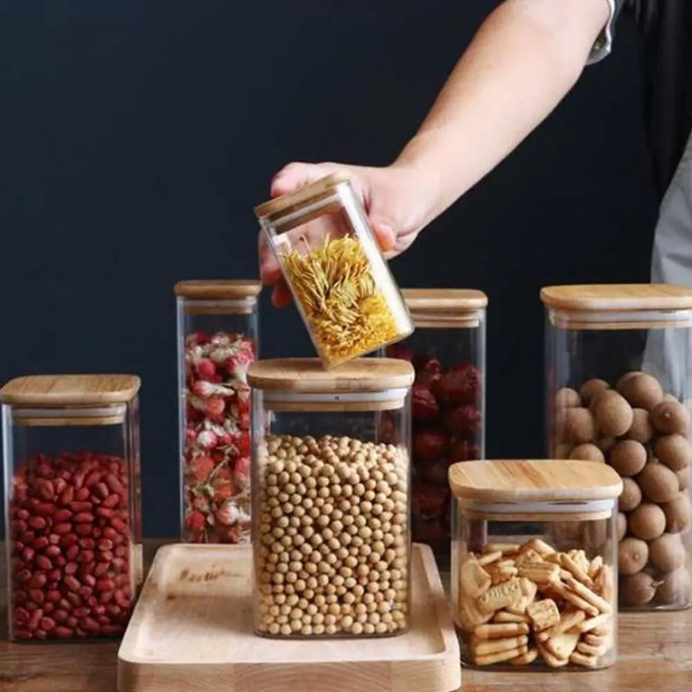 150/210/300/370/450ml High Borosilicate Glass Sealed Can Transparent Storage Supplies Glass Jar with Bamboo Lid Moisture Proof