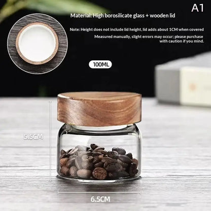 【N】Coffee Beans Sealed Tank Transparent Glass Container With Wood Lid Food Storage Jars Candy Dried Jars Household Organizer