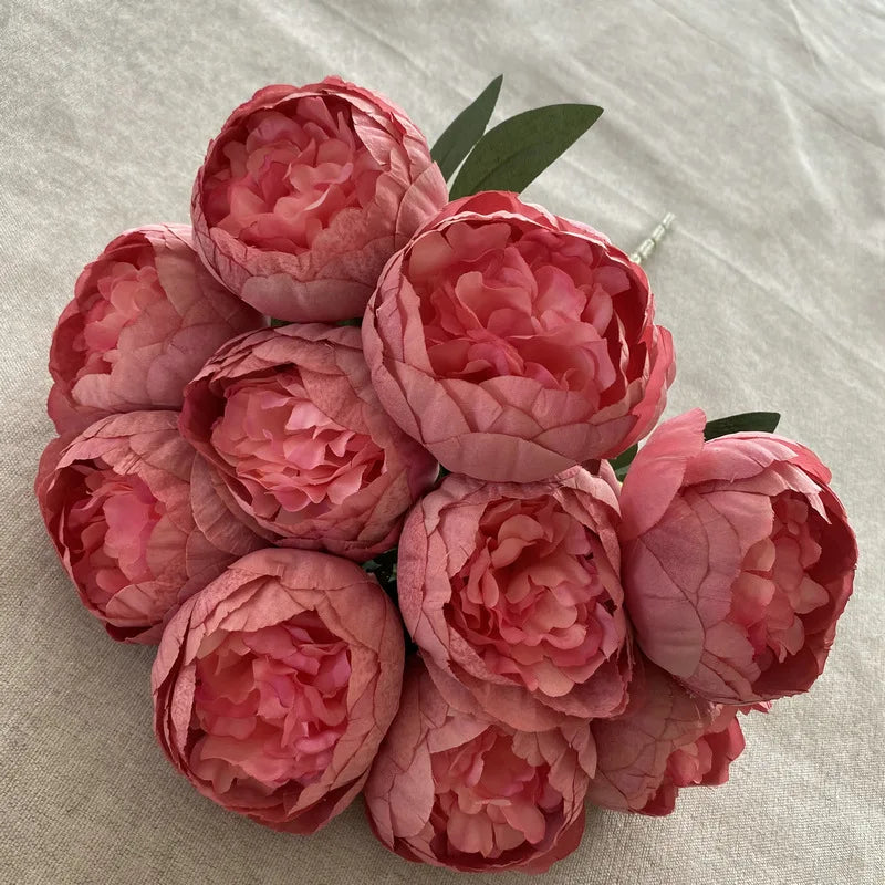 10-Heads Premium Silk Peony Bridal Bouquet with Big Buds