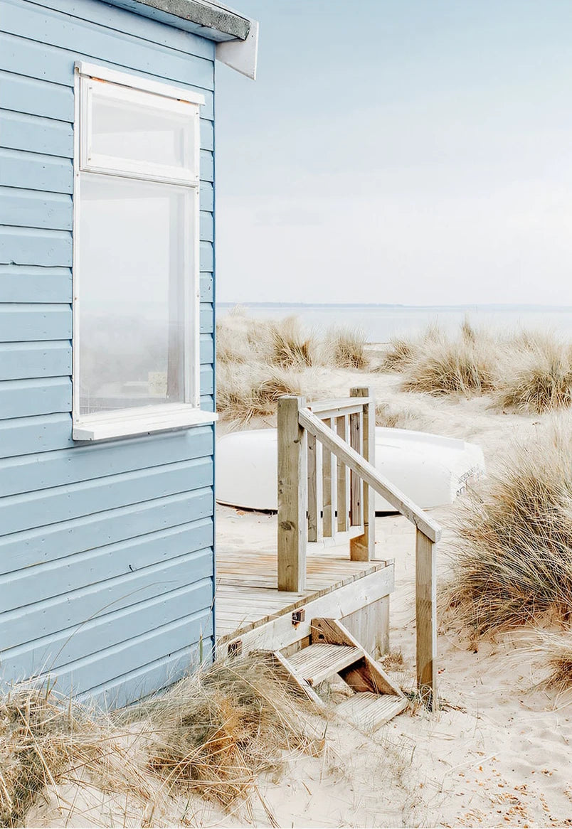 Beach Coastal Ocean Landscape Canvas Poster with Pampas Grass