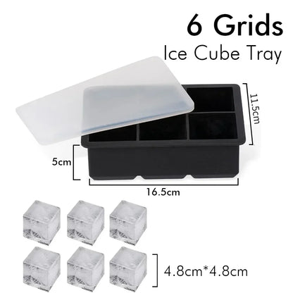 Ice Cube Tray Silicone Ice Ball Freezer Mold Square Ice Cube Maker with Lid 4/6/8 Grids for Whiskey Cocktail Coffee Accessories