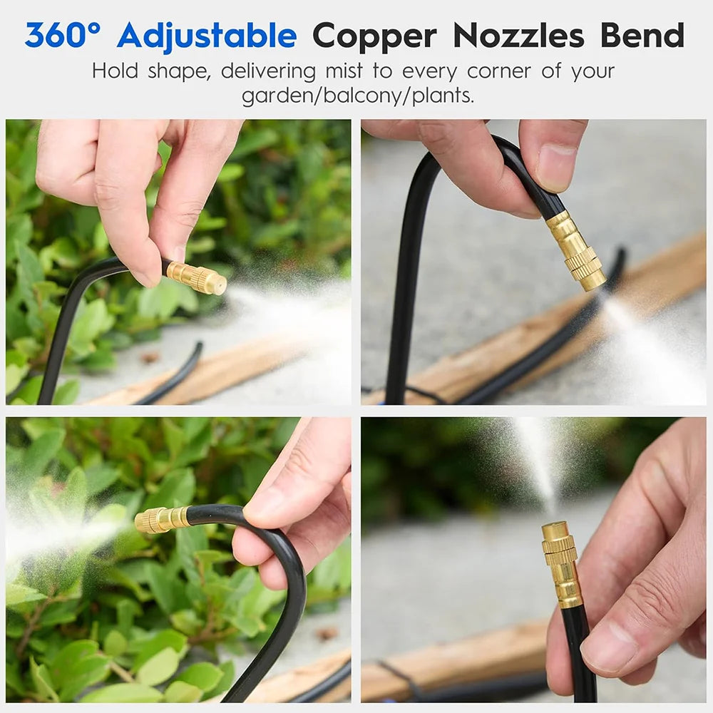 5-30m 1/4" 4/6mm Garden Misting Cooling System 360° Free-bend Misting Nozzle Adjustable Atomizer Sprayer Outdoor Watering Kits
