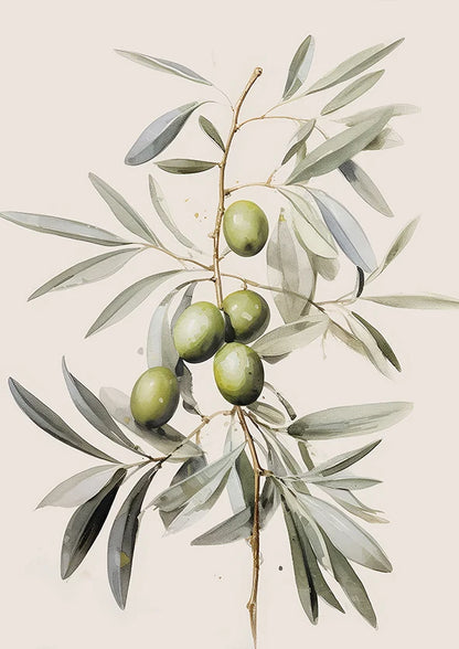 Retro Olive Tree & Lemon Canvas Wall Art