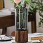 Minimalist Glass Vase with Wooden Base – Modern Hydroponic Plant Decor