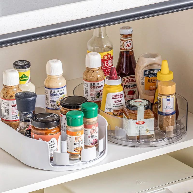 360 Rotating Refrigerator Storage Box Multifunctional Spice Organizer Simple Drink Tray for Kitchen Countertop