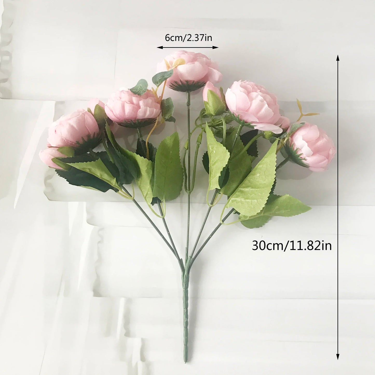 30cm Premium Rose Pink Silk Peony Bouquet (5 Big Heads & 4 Buds)