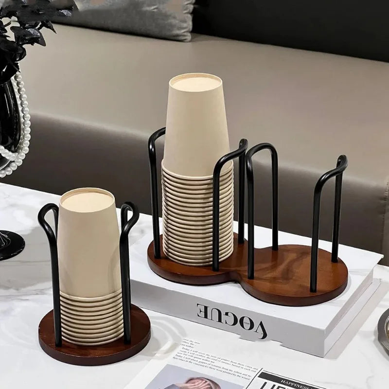 1pc Disposable Cup Storage Holder Rack Shelf Water Tea Cups Wood Dispenser with Longer Stick Mug Display Stand Organizer Supplie