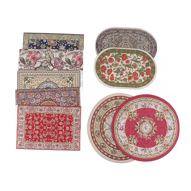 1Pc Turkish Style Toy Gift Dollhouse Miniature Floor Rug Cover Carpet Round Square Floor Mat DIY Model Bedroom Living Room Decor