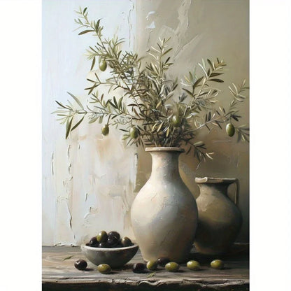 Retro Still Life Lemon & Olive Tree Frameless Canvas Poster