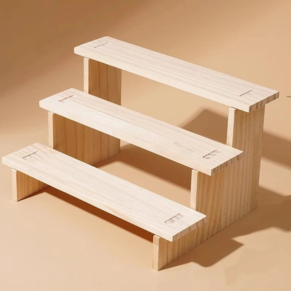 Wooden Display Stand Multipurpose Showcase Tiered for Figurines Glasses Jewelry Organizer Mini Plants Cosmetics Storage