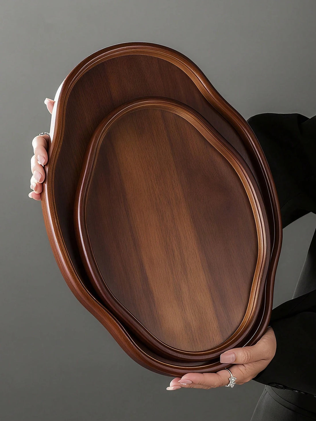 1Pc Irregular Vintage Wood Serving Tray, Decor Display Platter for Afternoon Tea, Home Hotel Bedroom Ramadan Party Decor Gift