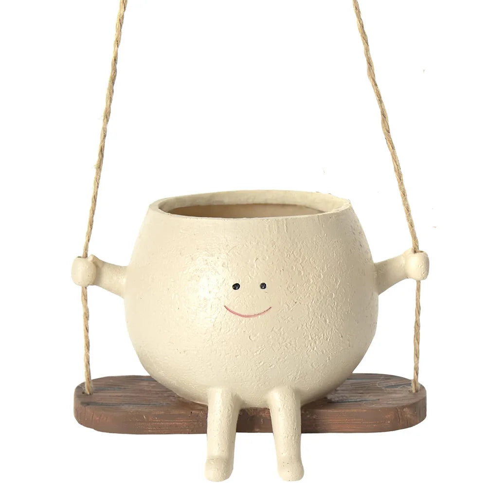 Resin Swing Smile Face Flower Pot