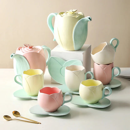 European-Style Tulip Ceramic Milk Tea & Cappuccino Cup Kit